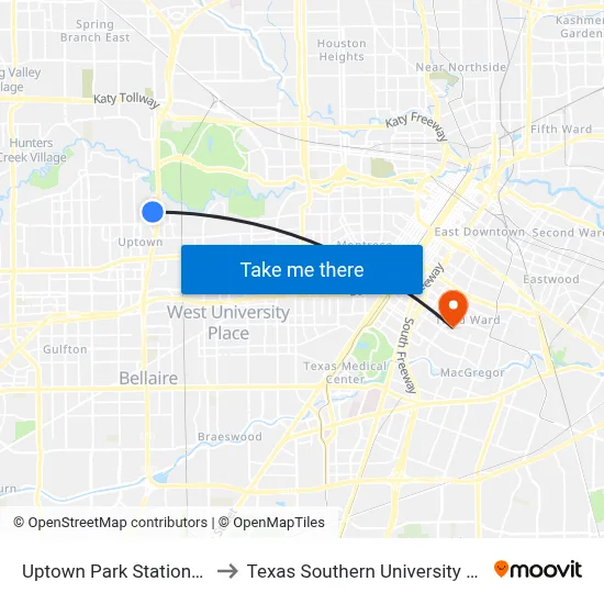 Uptown Park Station Nb to Texas Southern University REC map