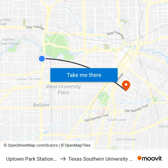Uptown Park Station Sb to Texas Southern University REC map