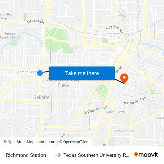 Richmond Station Sb to Texas Southern University REC map