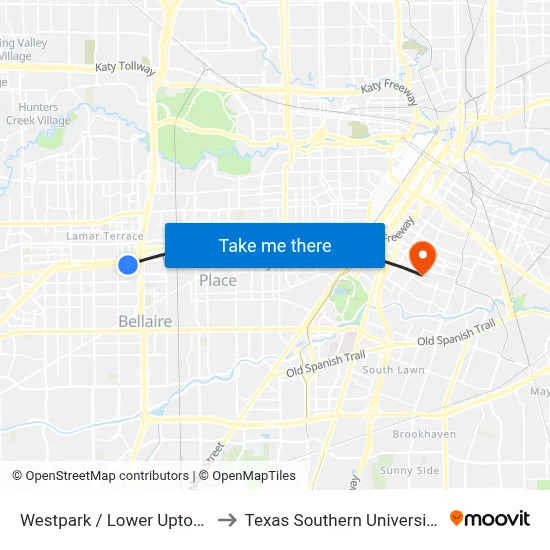 Westpark / Lower Uptown Brt to Texas Southern University REC map
