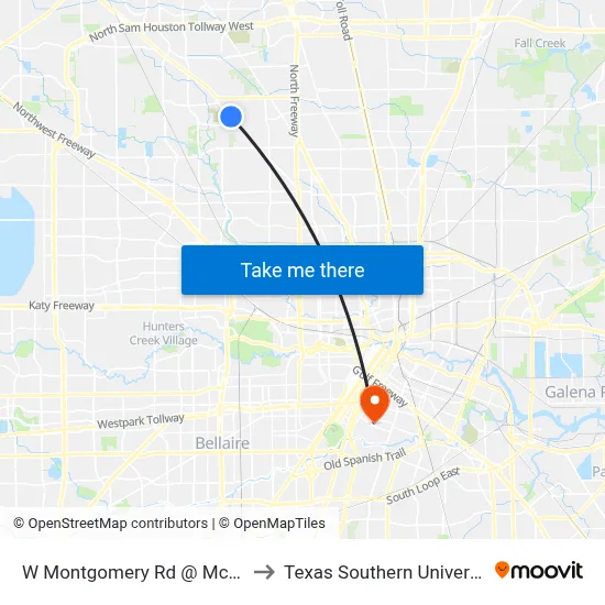 W Montgomery Rd @ Mccrarey Dr to Texas Southern University REC map