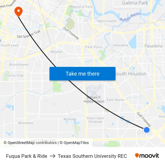 Fuqua Park & Ride to Texas Southern University REC map