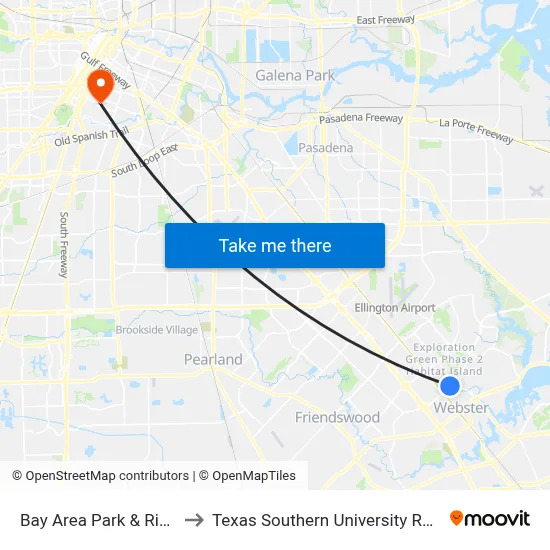 Bay Area Park & Ride to Texas Southern University REC map