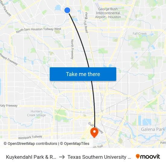 Kuykendahl Park & Ride to Texas Southern University REC map