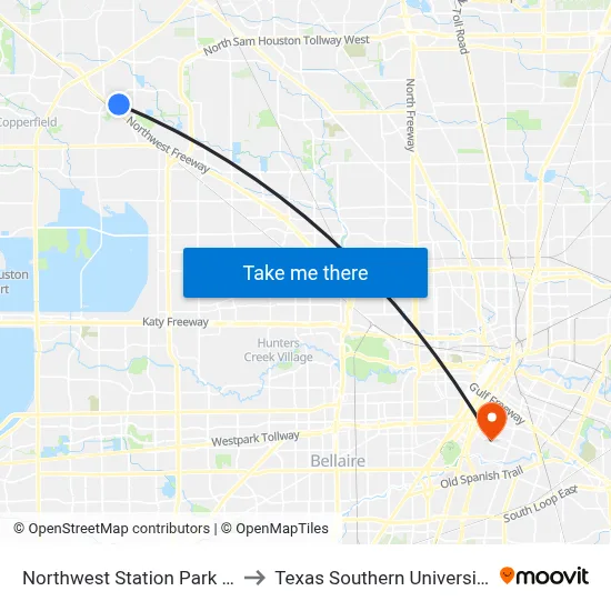 Northwest Station Park & Ride to Texas Southern University REC map