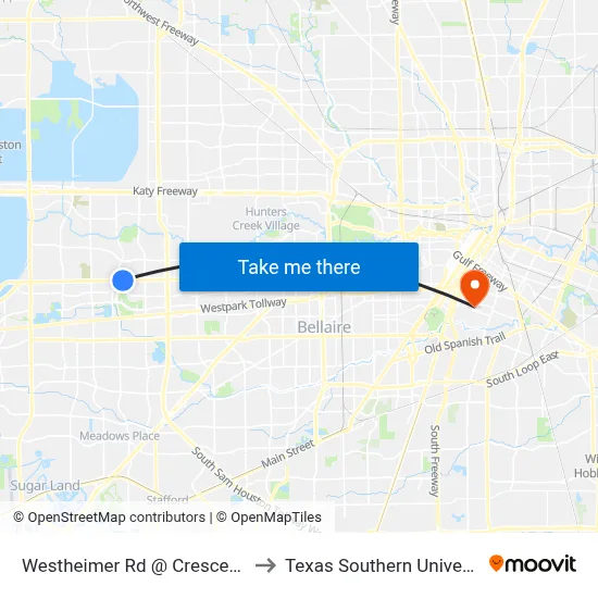 Westheimer Rd @ Crescent Park Dr to Texas Southern University REC map