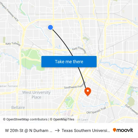 W 20th St @ N Durham Dr MB to Texas Southern University REC map