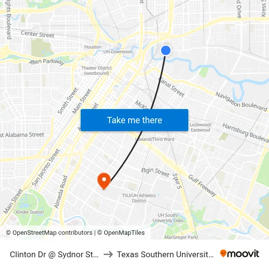 Clinton Dr @ Sydnor St Mb2 to Texas Southern University REC map