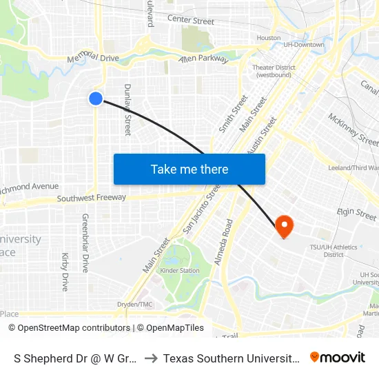 S Shepherd Dr @ W Gray St to Texas Southern University REC map