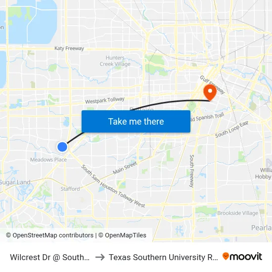 Wilcrest Dr @ South Dr to Texas Southern University REC map