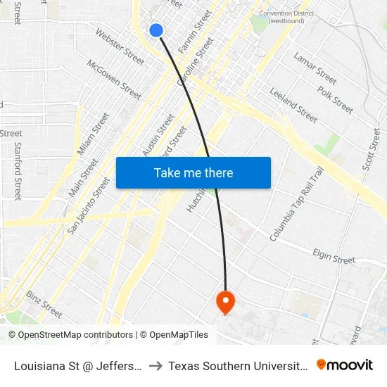 Louisiana St @ Jefferson St to Texas Southern University REC map