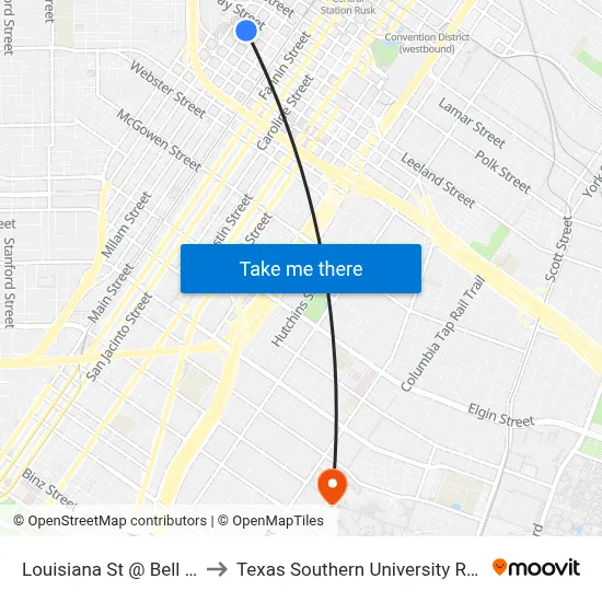 Louisiana St @ Bell St to Texas Southern University REC map