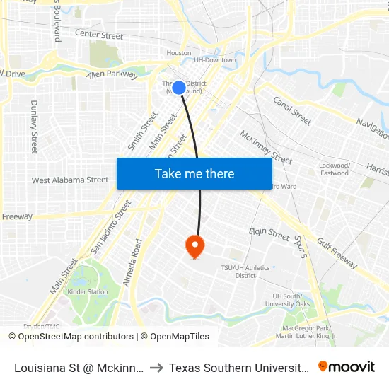 Louisiana St @ Mckinney St to Texas Southern University REC map
