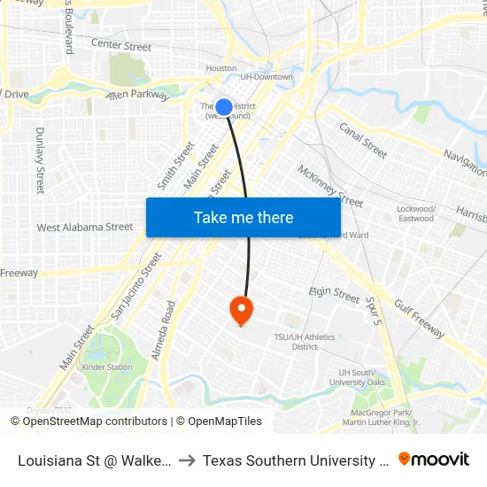 Louisiana St @ Walker St to Texas Southern University REC map