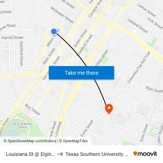Louisiana St @ Elgin St to Texas Southern University REC map