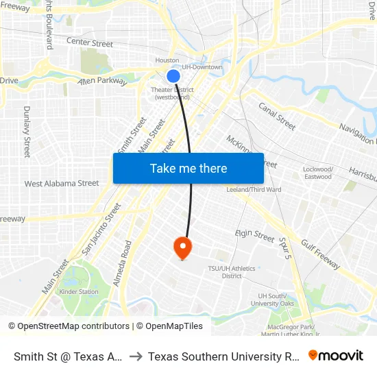 Smith St @ Texas Ave to Texas Southern University REC map