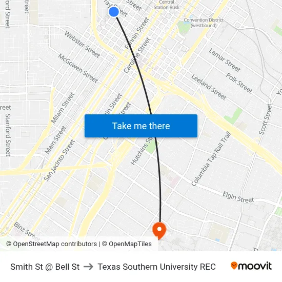 Smith St @ Bell St to Texas Southern University REC map