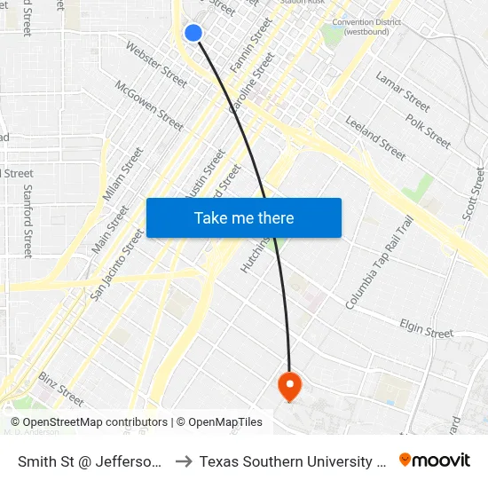 Smith St @ Jefferson St to Texas Southern University REC map