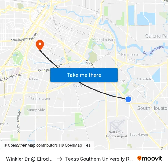 Winkler Dr @ Elrod St to Texas Southern University REC map