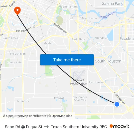 Sabo Rd @ Fuqua St to Texas Southern University REC map