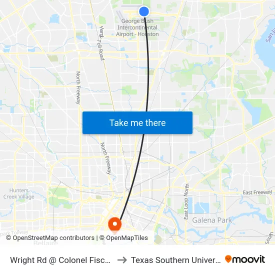 Wright Rd @ Colonel Fischer Dr MB to Texas Southern University REC map