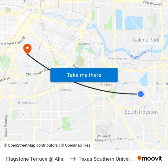 Flagstone Terrace @ Allendale Rd to Texas Southern University REC map
