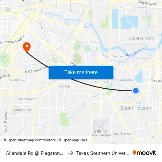 Allendale Rd @ Flagstone Terrace to Texas Southern University REC map
