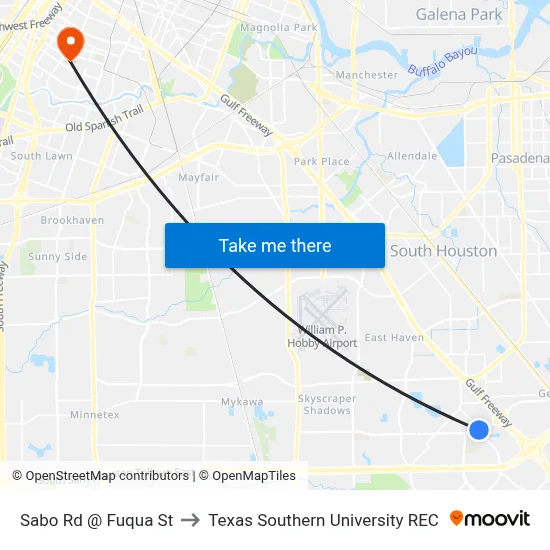 Sabo Rd @ Fuqua St to Texas Southern University REC map