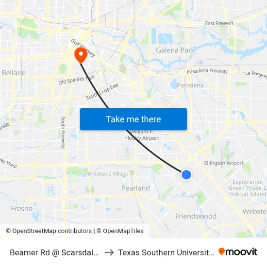 Beamer Rd @ Scarsdale Blvd to Texas Southern University REC map