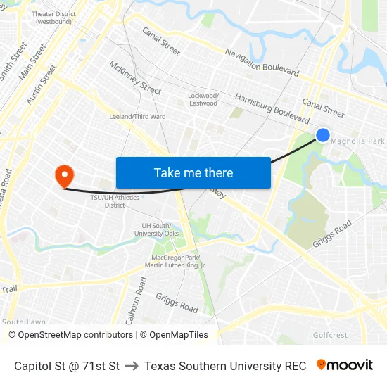 Capitol St @ 71st St to Texas Southern University REC map