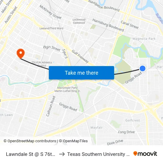 Lawndale St @ S 76th St to Texas Southern University REC map