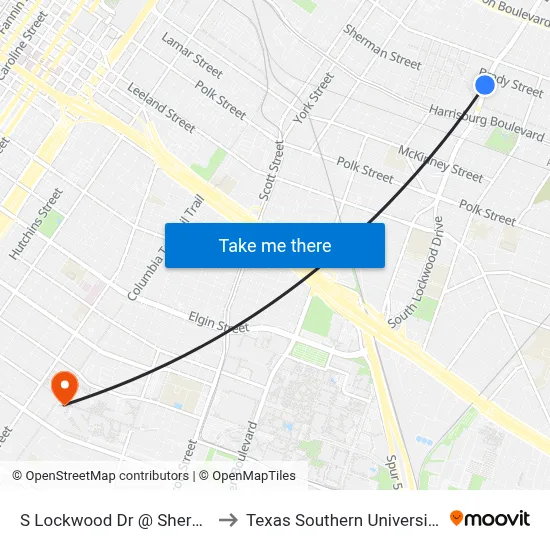 S Lockwood Dr @ Sherman St to Texas Southern University REC map