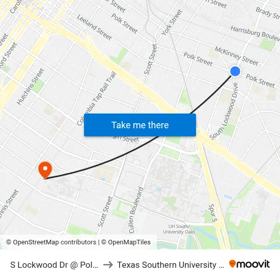 S Lockwood Dr @ Polk St to Texas Southern University REC map