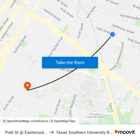 Polk St @ Eastwood St to Texas Southern University REC map