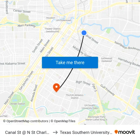 Canal St @ N St Charles St to Texas Southern University REC map
