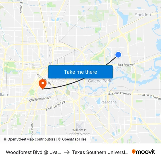 Woodforest Blvd @ Uvalde Rd to Texas Southern University REC map