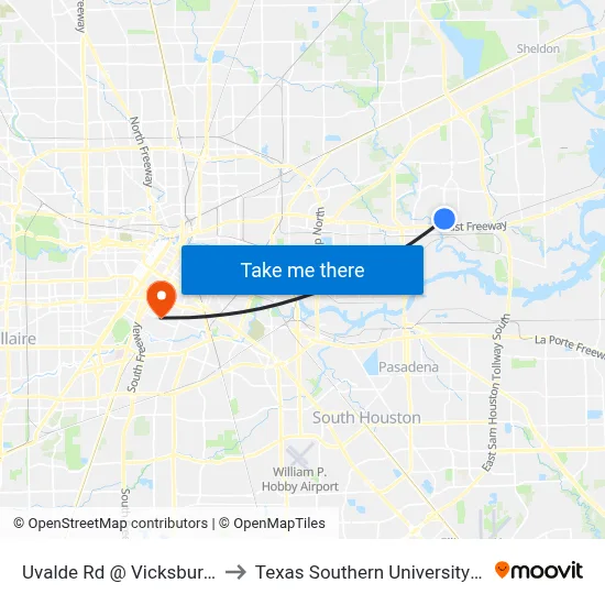 Uvalde Rd @ Vicksburg St to Texas Southern University REC map