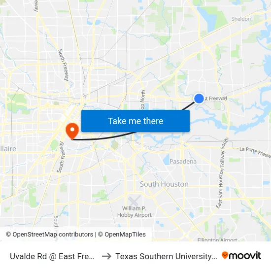 Uvalde Rd @ East Freeway to Texas Southern University REC map