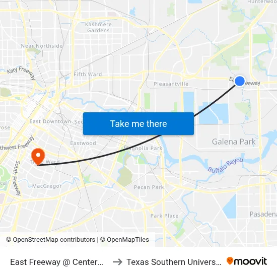 East Freeway @ Centerwood Dr to Texas Southern University REC map