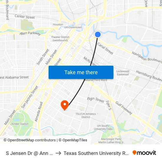 S Jensen Dr @ Ann St to Texas Southern University REC map