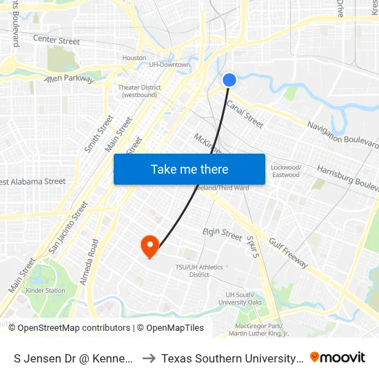S Jensen Dr @ Kennedy St to Texas Southern University REC map
