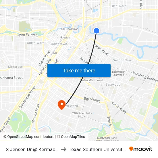 S Jensen Dr @ Kermac Blvd to Texas Southern University REC map