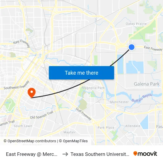 East Freeway @ Mercury Dr to Texas Southern University REC map