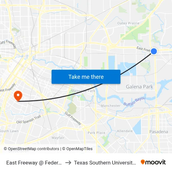 East Freeway @ Federal Rd to Texas Southern University REC map