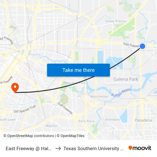East Freeway @ Halsey to Texas Southern University REC map