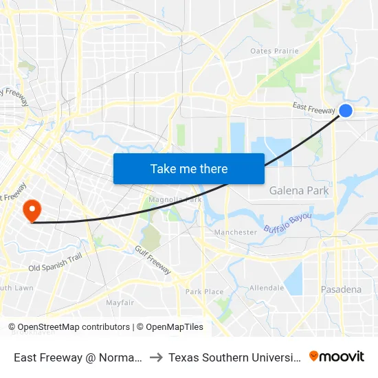 East Freeway @ Normandy St to Texas Southern University REC map