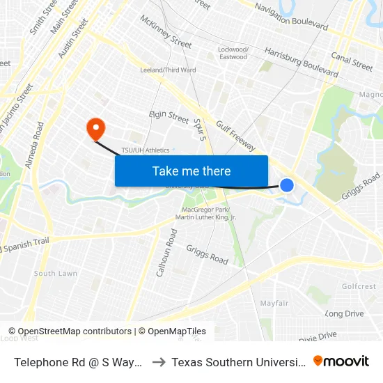 Telephone Rd @ S Wayside Dr to Texas Southern University REC map