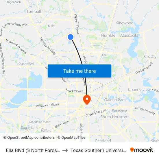 Ella Blvd @ North Forest Blvd to Texas Southern University REC map