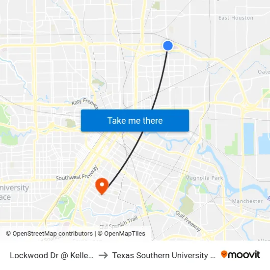 Lockwood Dr @ Kelley St to Texas Southern University REC map