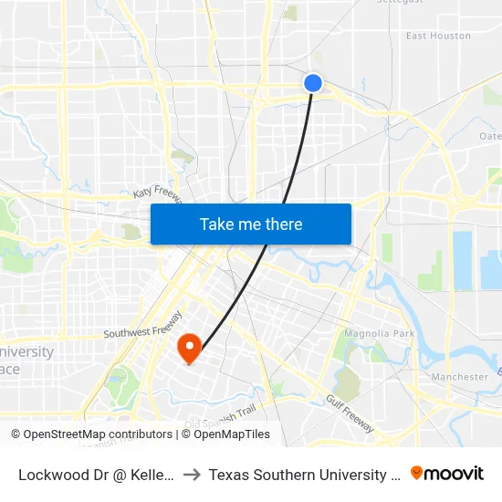 Lockwood Dr @ Kelley St to Texas Southern University REC map
